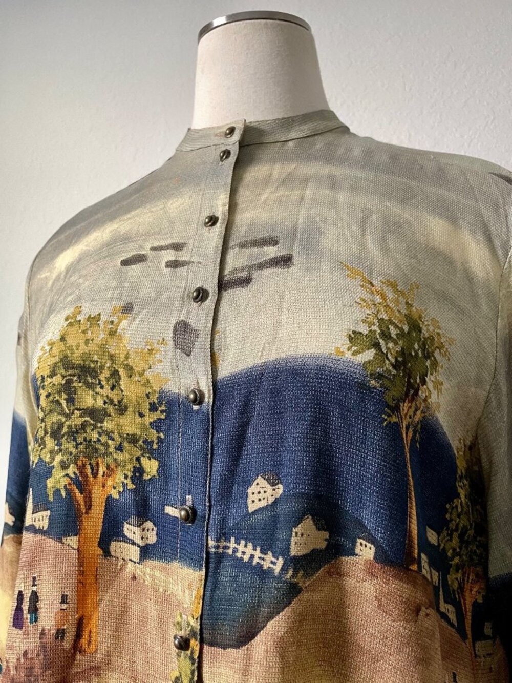 Vintage Platinum By Dorothy Schoelen Blouse Wearable Art Painting Print Small - Picture 3 of 14